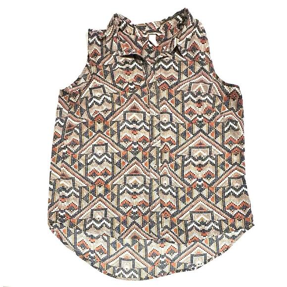 H&M Wonens Blouse Top Button Up Sleeveless Geometric Pattern Multicolor Size 12 - Picture 5 of 12